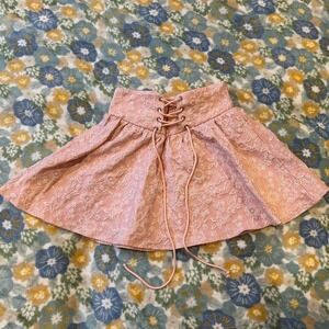 Shein Women's XS / 2 Pink floral stitched skirt w/ lace up front